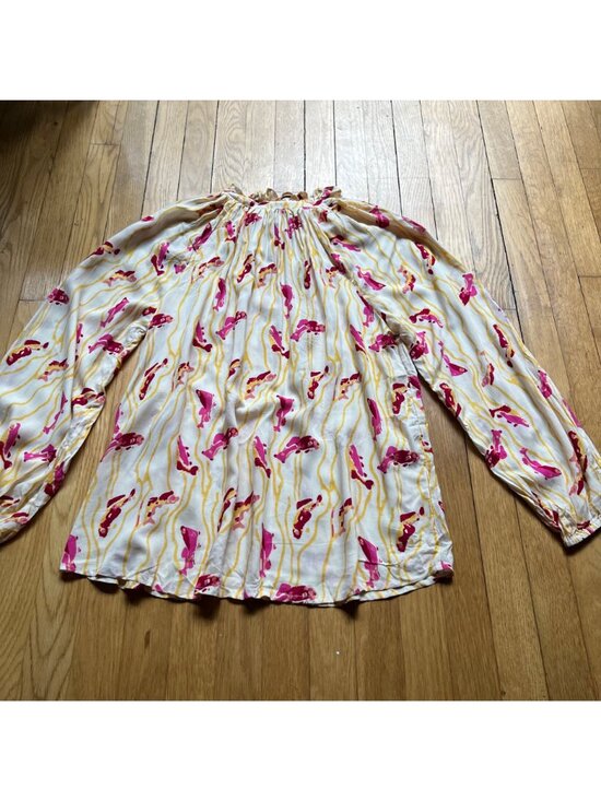 Natalie Martin Size L Pisces Yellow Sunrise Penny Floral Long Sleeve Blouse Top - Picture 6 of 15